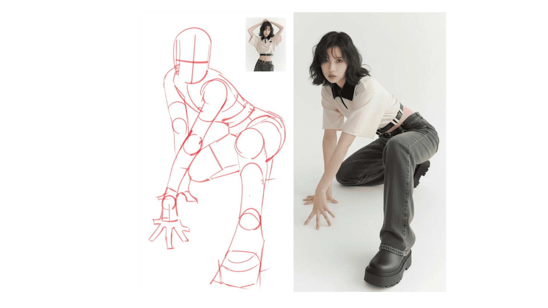 Pose sketch to realistic photo preview